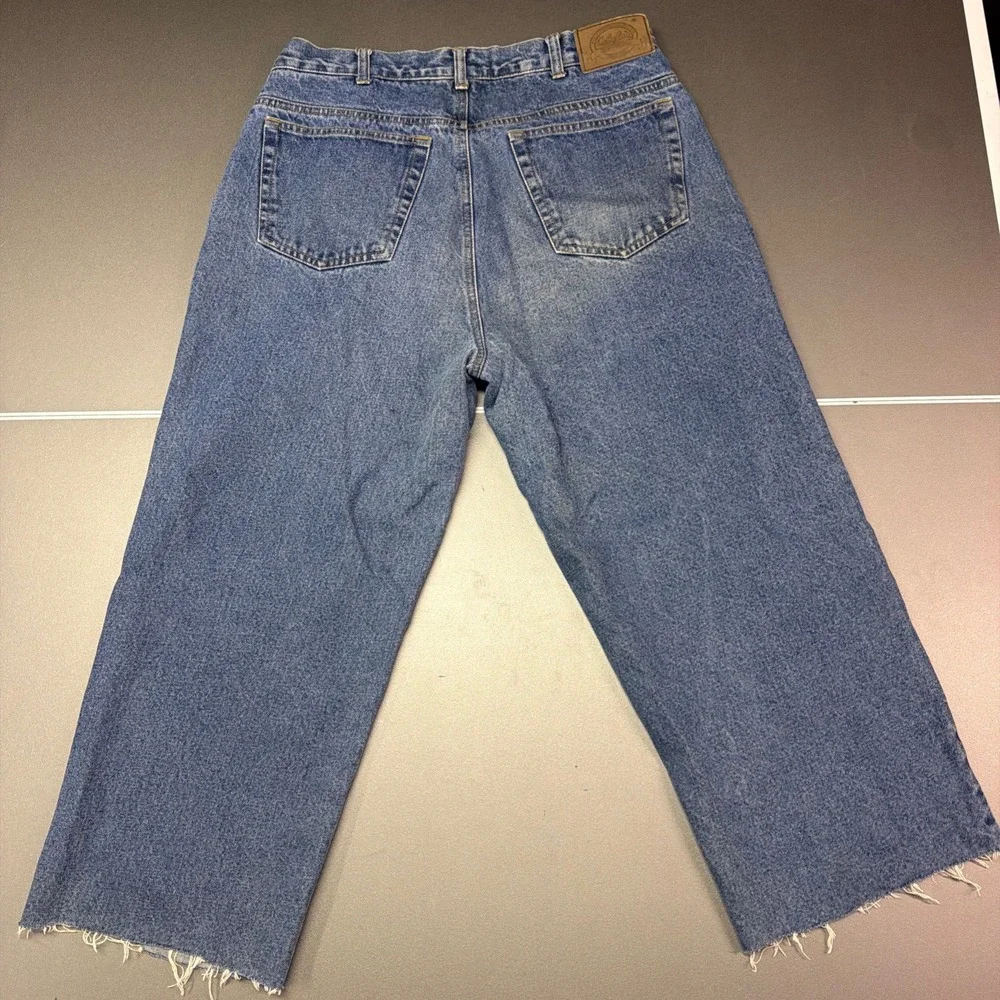 Cabelas Fleece Lined Denim Jeans Mens 33x34 Medium Wash Raw Hem Cutoff‎ Rugged